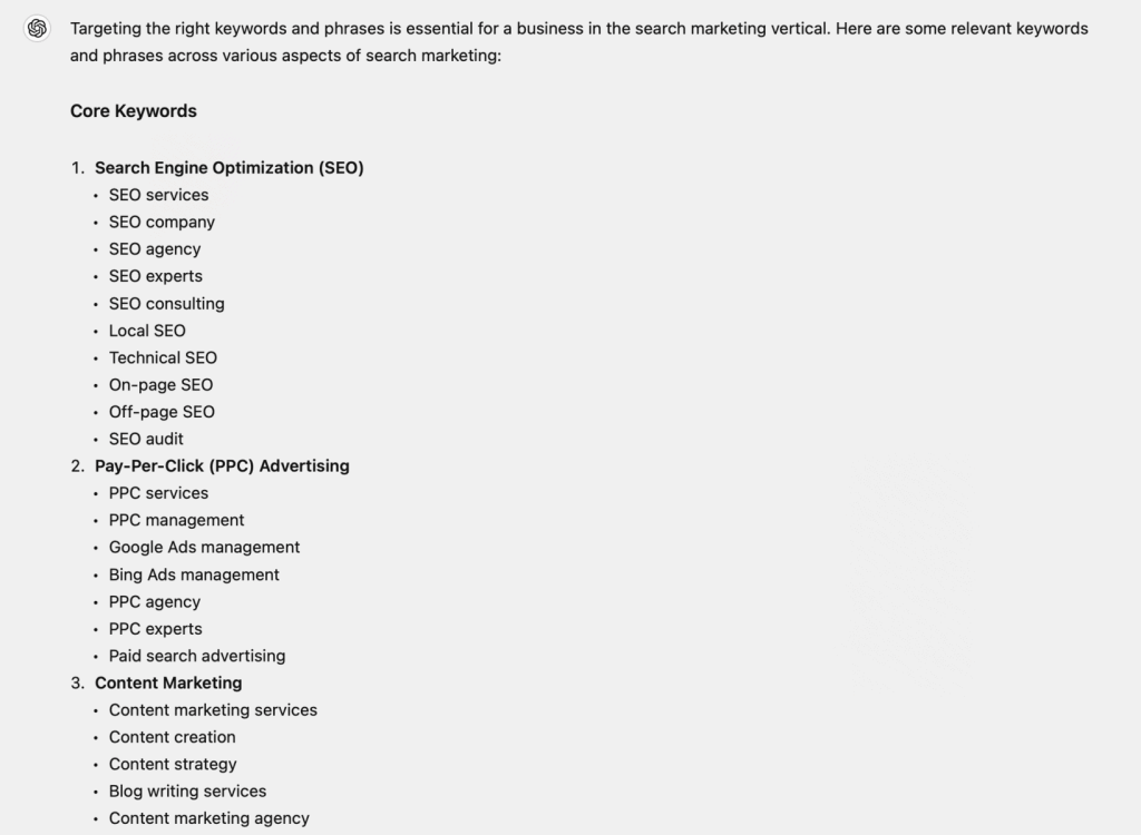 Keywords List Generated By Chatgpt Seo